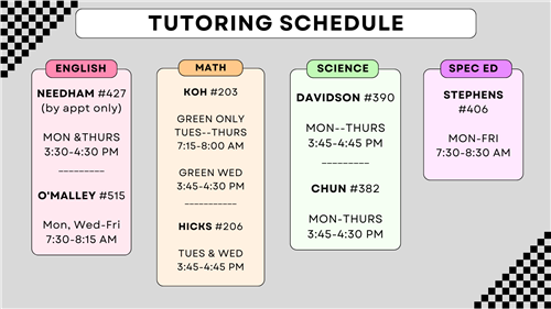  Fall 2023 Tutoring Schedule